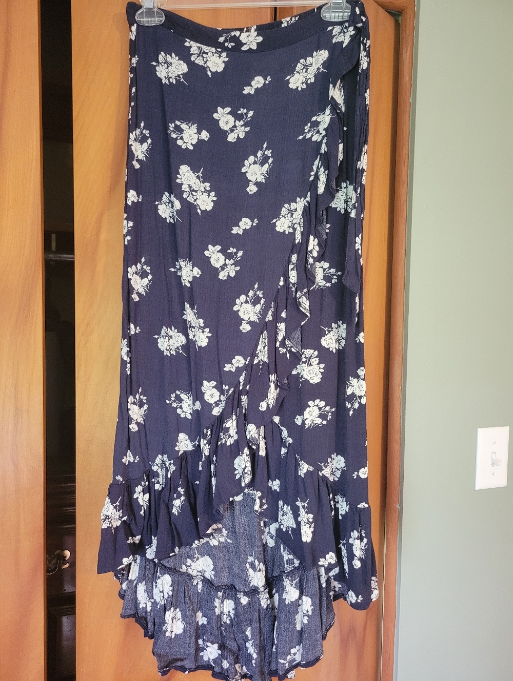 Maurices Navy and Cream Floral Midi Wrap Skirt
